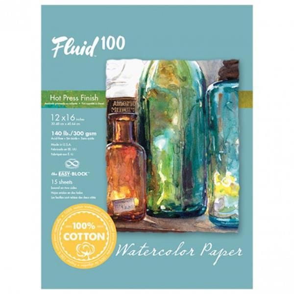 FLUID 100 WC BLOCK 140LB Fluid 100 Watercolour Block 12x16" Hot Press