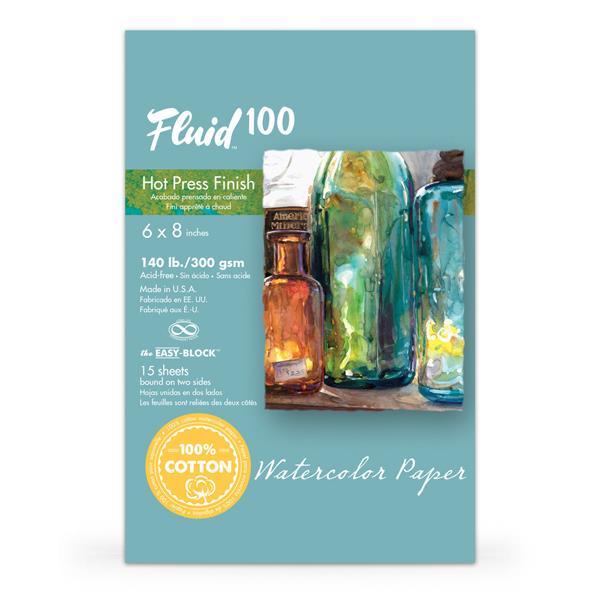 FLUID 100 WC BLOCK 140LB Fluid 100 Watercolour Block 6x8" Hot Press