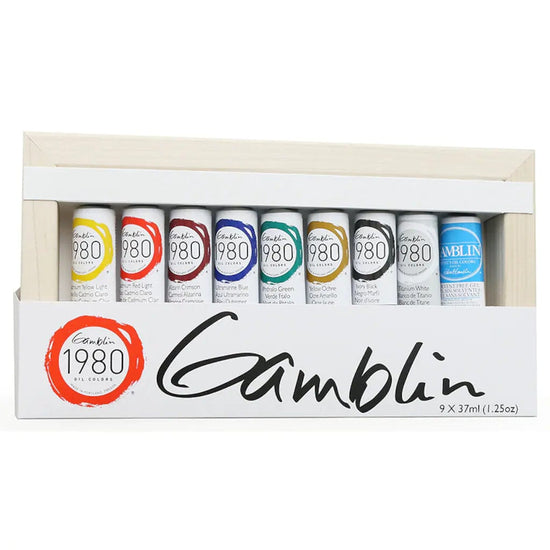 GAMBLIN OIL PAINT SET Gamblin - 1980 Oil Paint Set - 9x37mL Tubes - Bonus Wood Panel - Item #101110