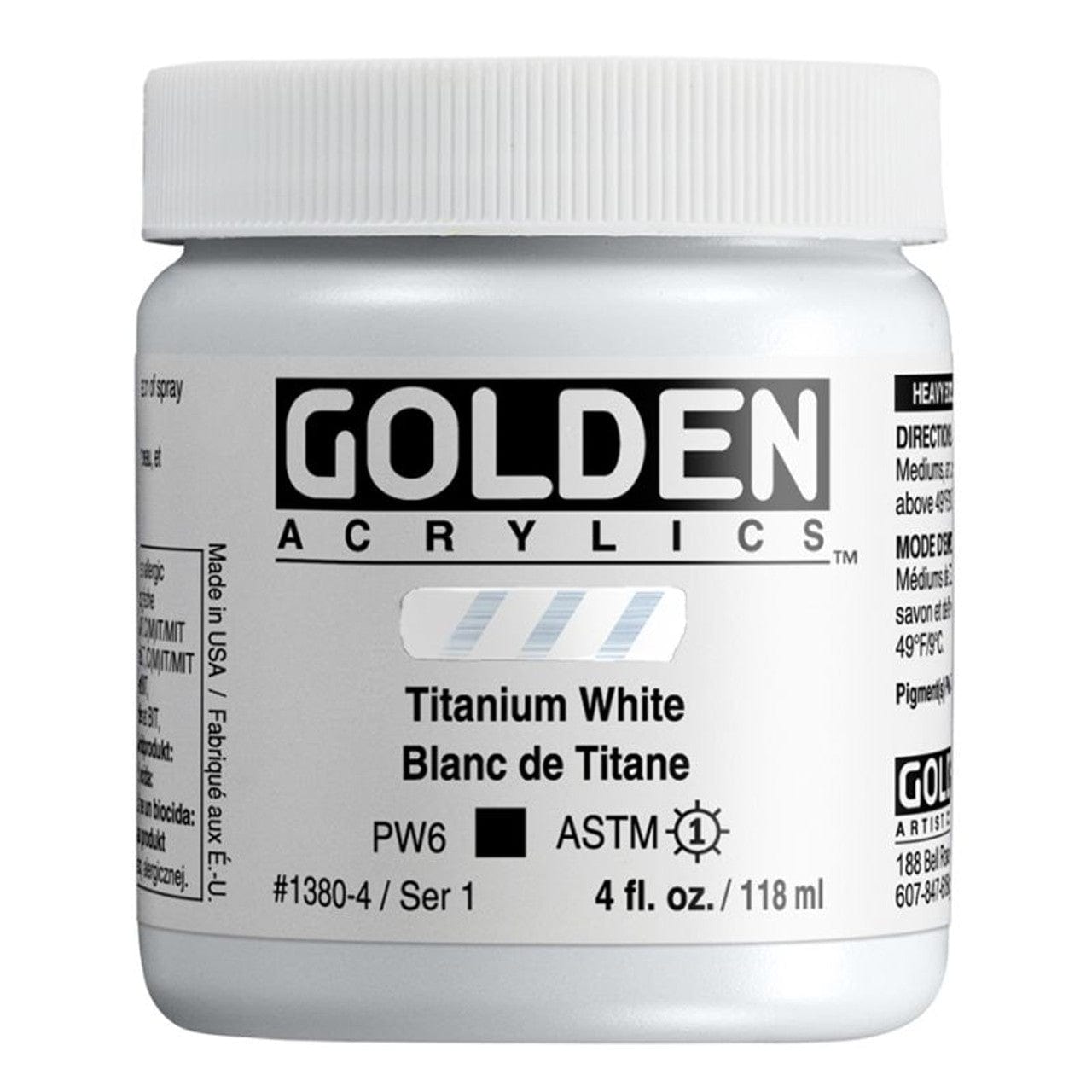 GOLDEN Acrylic Paint Golden - Heavy Body Acrylics - 237mL Jars - Series 1 - Titanium White - Item #1380-4
