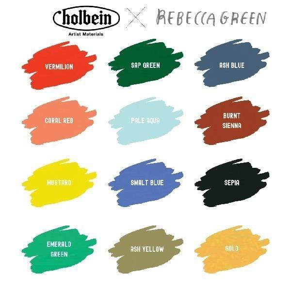 HOLBEIN ACRYLIC GOUACHE SET Holbein - Acrylic Gouache Set - 12 Colours - Rebecca Green - item# XD701
