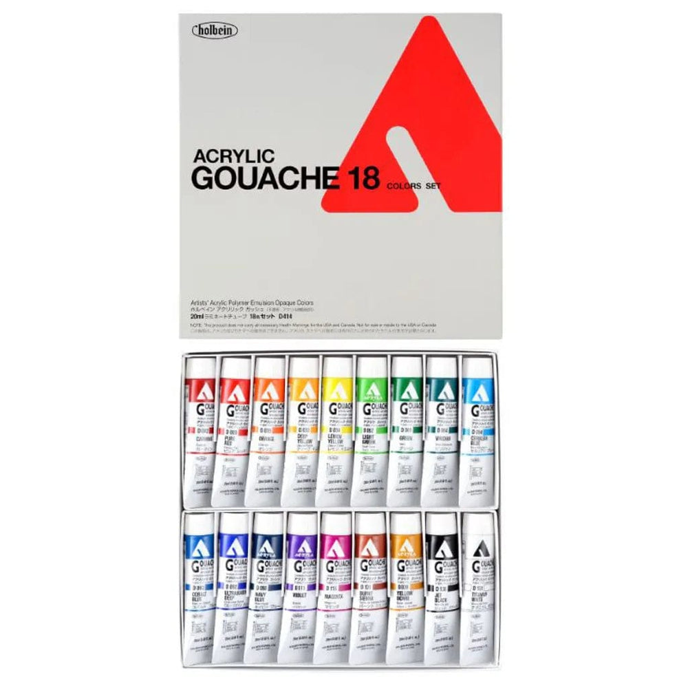 
                
                    Load image into Gallery viewer, HOLBEIN ACRYLIC GOUACHE SET Holbein - Acrylic Gouache - Set of 18 Colours - 20mL Tubes - Item #D414
                
            