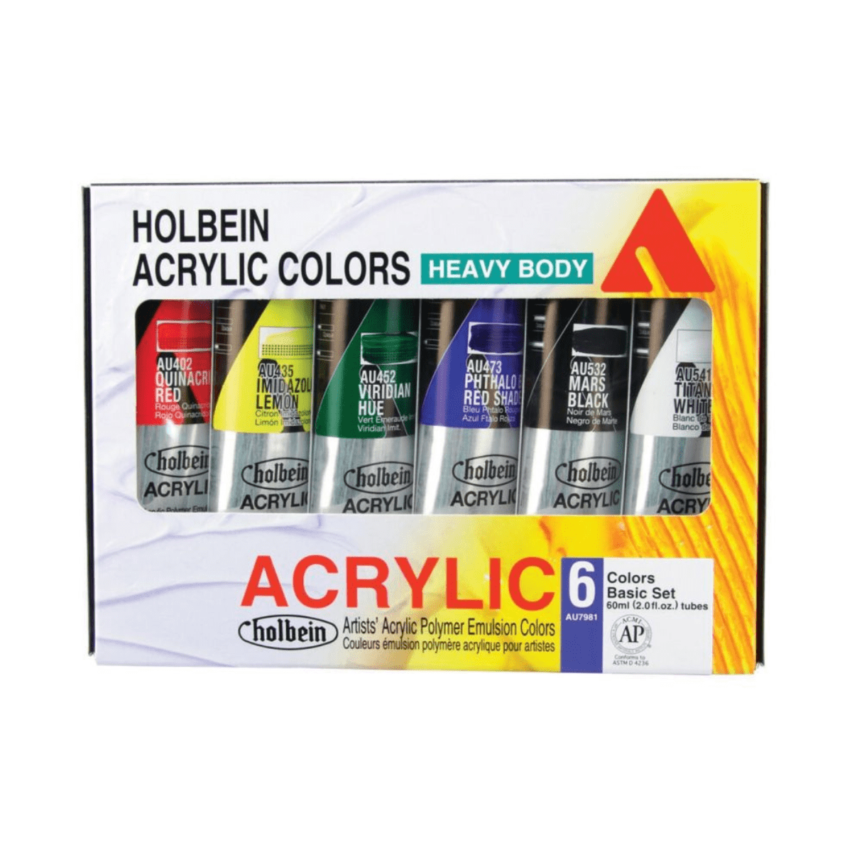 HOLBEIN ACRYLIC PAINT SET Holbein - Heavy Body Acrylic Paint - Set of 6 Basic Colours - 60mL Tubes - Item #AU7981