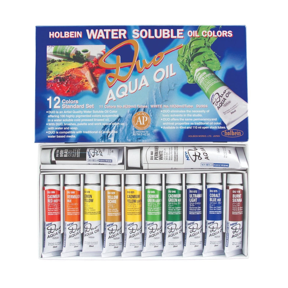 Holbein Artist Materials Water Mixable Oil Set Holbein - DUO Aqua Oil - Water Soluble Oil Colours - 12 Colour Set - Item #DU904