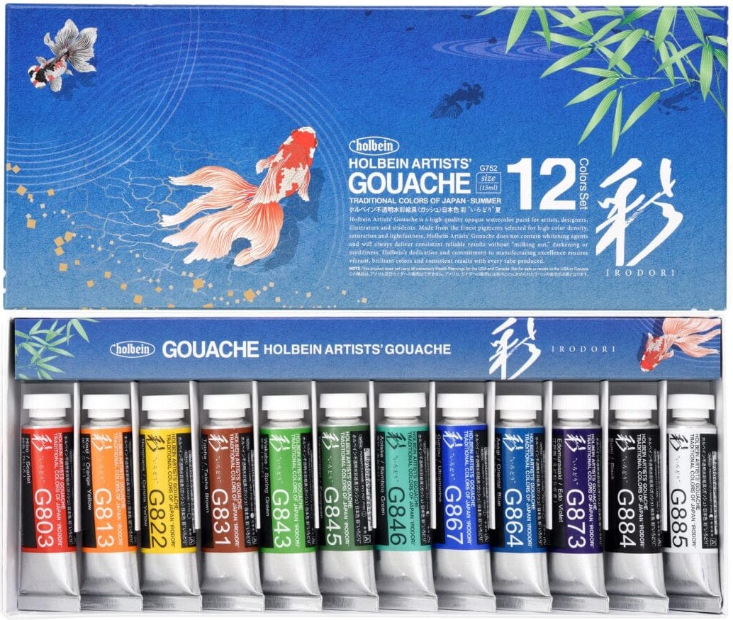 HOLBEIN GOUACHE SET Holbein - Irodori Artists' Gouache - Set of 12 Colours - 15mL Tubes - Summer Set - Item #G752