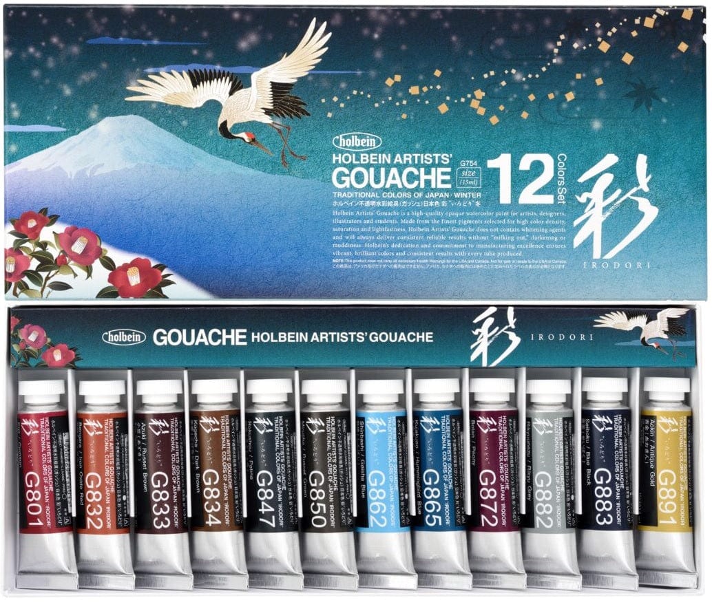 HOLBEIN GOUACHE SET Holbein - Irodori Artists' Gouache - Set of 12 Colours - 15mL Tubes - Winter Set - Item #G754