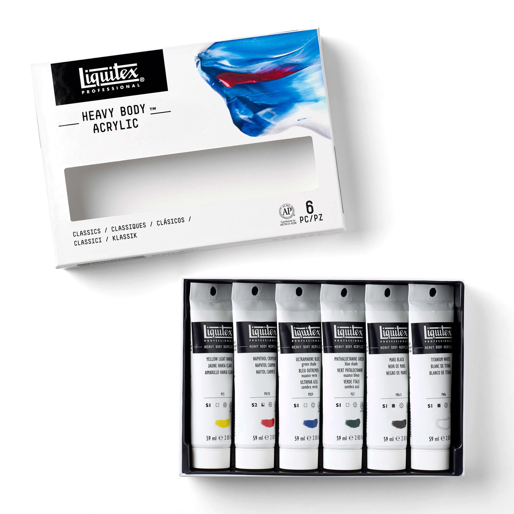 Liquitex Acrylic Paint Set Liquitex - Heavy Body Acrylic Paint - Classics Set - 6 Colours in 59mL Tubes - Item #3699311