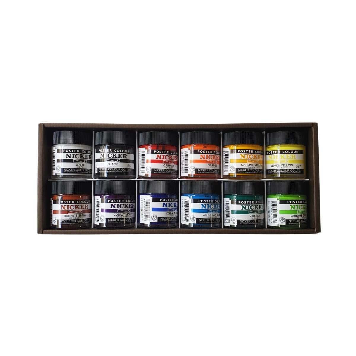 Load image into Gallery viewer, Nicker Colour Poster Paint Nicker - Poster Colours - Set of 12 Colours - 40mL Jars - Item #PC40ML12N
