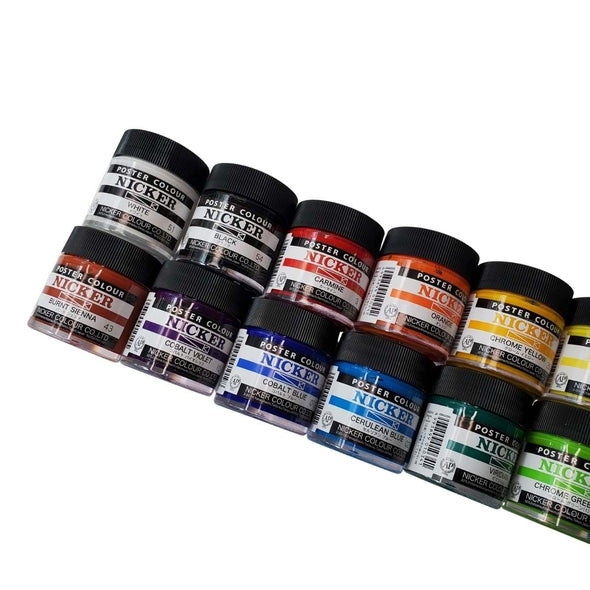 Nicker Colour Poster Paint Nicker - Poster Colours - Set of 12 Colours - 40mL Jars - Item #PC40ML12N