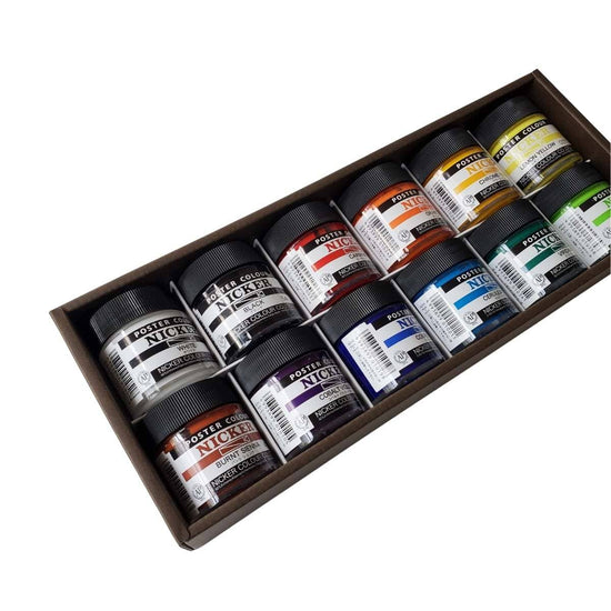 Load image into Gallery viewer, Nicker Colour Poster Paint Nicker - Poster Colours - Set of 12 Colours - 40mL Jars - Item #PC40ML12N
