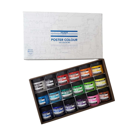 Nicker - Poster Colours - Set of 18 Colours - 40mL Jars - Item