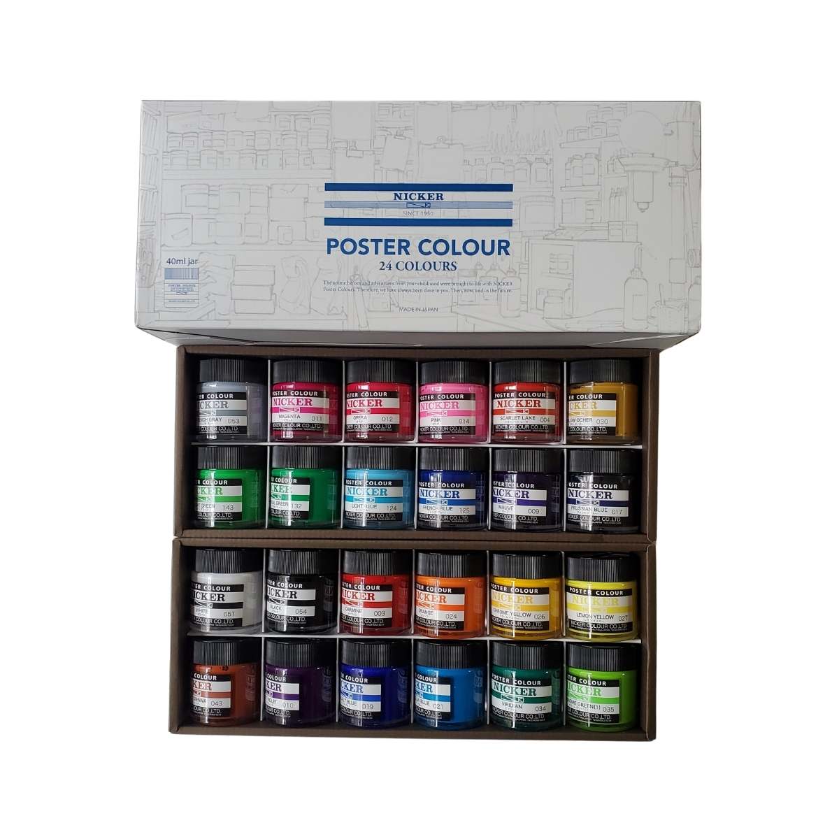 Load image into Gallery viewer, Nicker Colour Poster Paint Nicker - Poster Colours - Set of 24 Colours - 40mL Jars - Item #PC40ML24N
