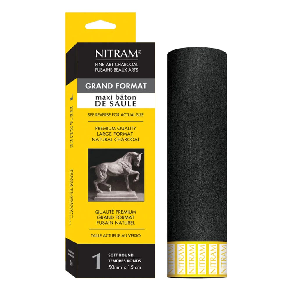 NITRAM Charcoal Stick Nitram - Fine Art Charcoal - Maxi Bâton de Saule - Soft Round - 1 Pieces - Item #700303