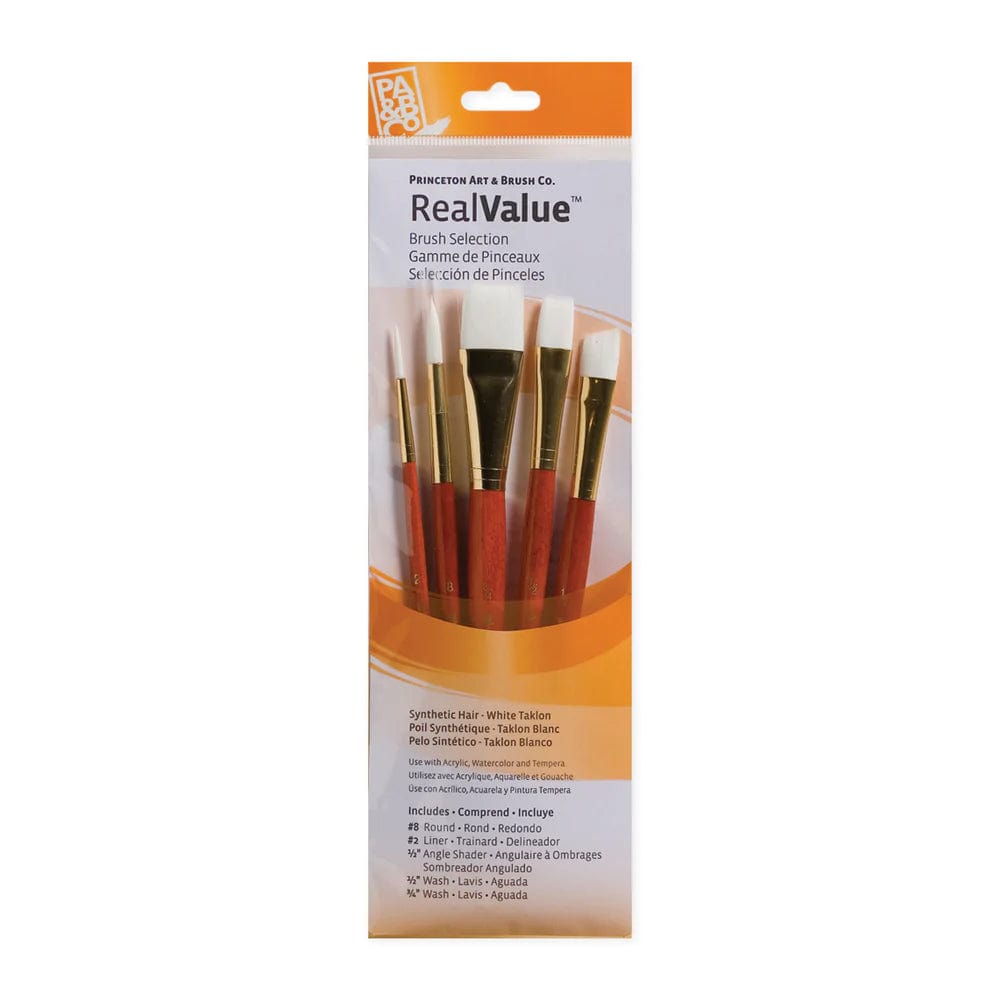 Princeton Artist Brush Co. Synthetic Brush Princeton - Real Value - White Taklon Brush Set - 5 Pack - Item #9151