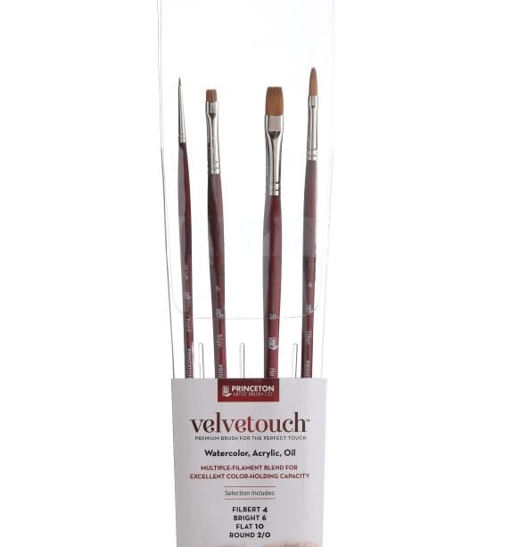 Princeton Artist Brush Co. Synthetic Brush Set Princeton - Velvetouch - Mixed Media Brush Set - 4 Long Handle Brushes - Item #3900SET400