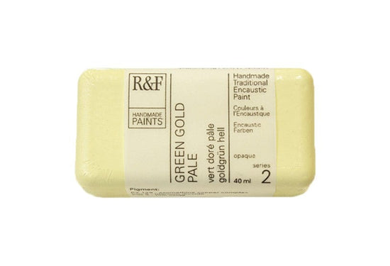 R&F Encaustics Green Gold Pale R&F - Encaustic Paints - 40mL Cakes - Series 2