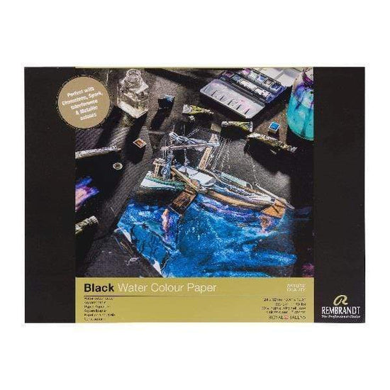 REMBRANDT BLACK WC PAPER Rembrant - Black Water Colour Paper - 10 Sheets - 9.4"x12.6"
