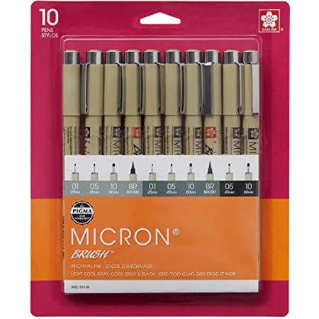 SAKURA Fineliner Set Sakura - Pigma Micron - Fineliner Pens - Set of 10 - Gray & Black - Item #50166