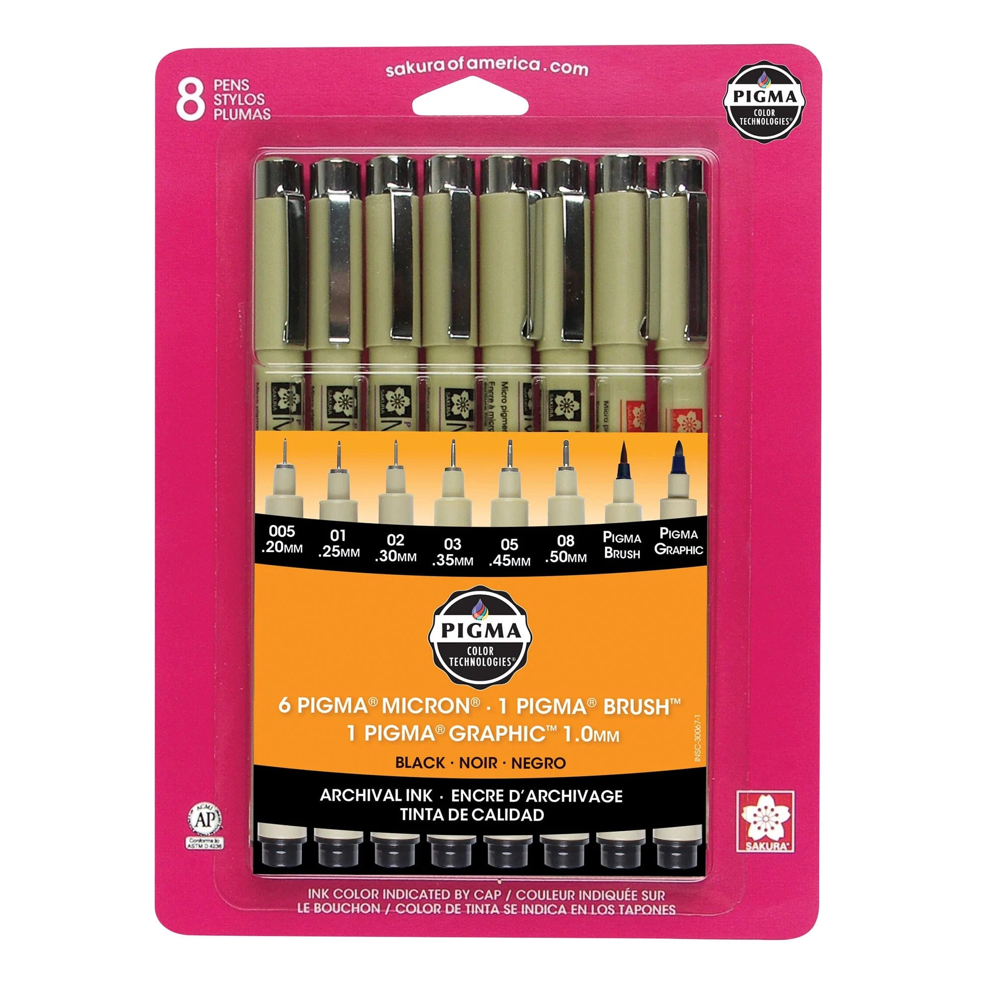 SAKURA Fineliner Set Sakura - Pigma Micron - Fineliner Pens - Set of 8 - Item #30067