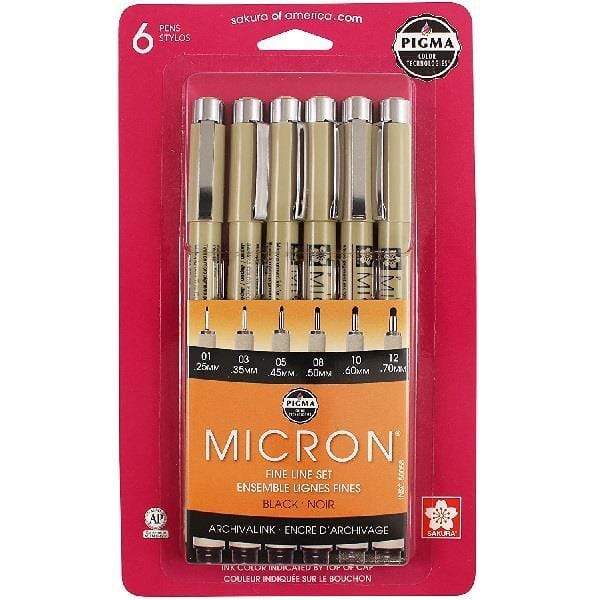 SAKURA PEN SET Sakura - Pen Set - 6 Pens - Fine Line Set - Black