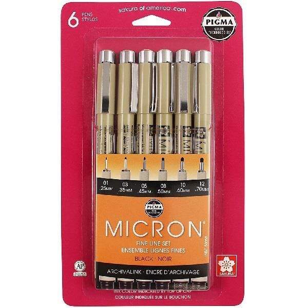 Pigma® Micron® Fine Line Black 6 Piece Pen Set
