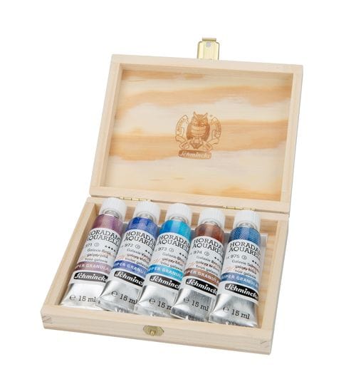 Schmincke Watercolour Set Galaxy Schmincke - Horadam Aquarell - Super Granulation Watercolours - Wood Box Sets of 5x15mL Tubes