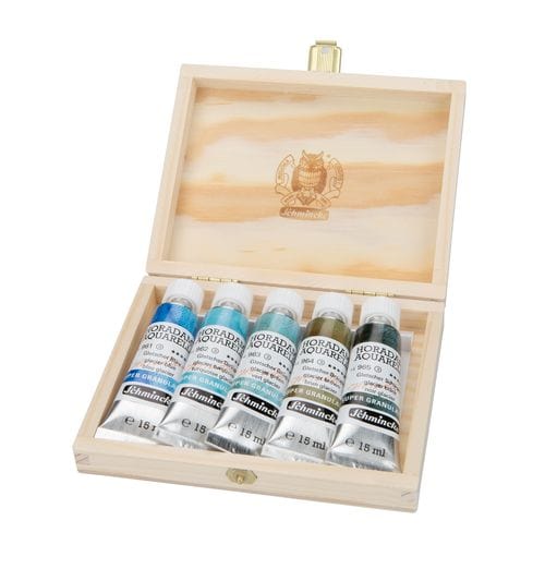 Schmincke Watercolour Set Glacier Schmincke - Horadam Aquarell - Super Granulation Watercolours - Wood Box Sets of 5x15mL Tubes