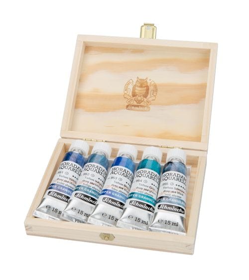 Schmincke Watercolour Set Schmincke - Horadam Aquarelle - Super Granulation Watercolours - Wood Box Sets of 5x15mL Tubes