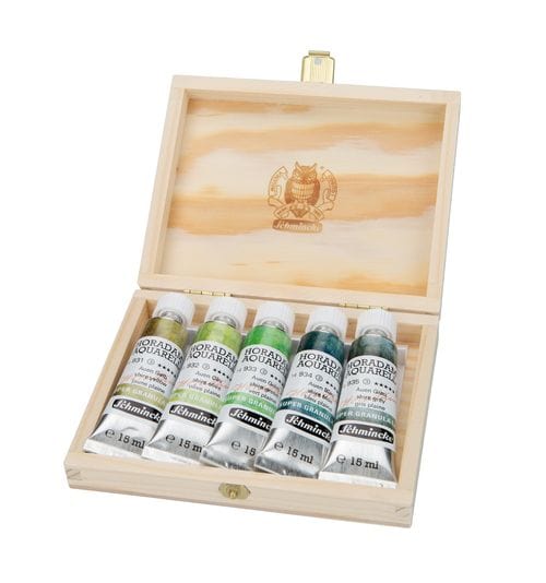 Schmincke Watercolour Set Shire Schmincke - Horadam Aquarell - Super Granulation Watercolours - Wood Box Sets of 5x15mL Tubes