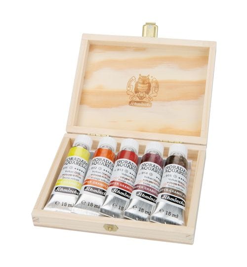 Schmincke Watercolour Set Volcano Schmincke - Horadam Aquarell - Super Granulation Watercolours - Wood Box Sets of 5x15mL Tubes