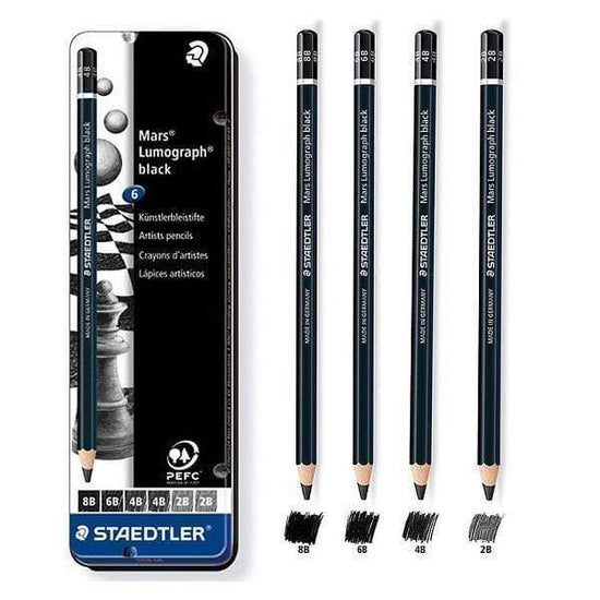 Load image into Gallery viewer, STAEDTLER MARS BLACK PENCIL Staedtler Mars Lumograph Black Pencil Set of 6
