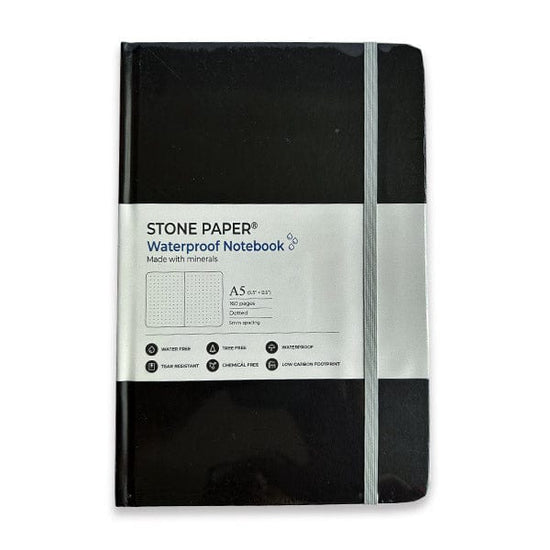 Stone Paper Notebook - Dotpaper Stone Paper - Waterproof Notebook - A5 Dot Paper - Black Cover
