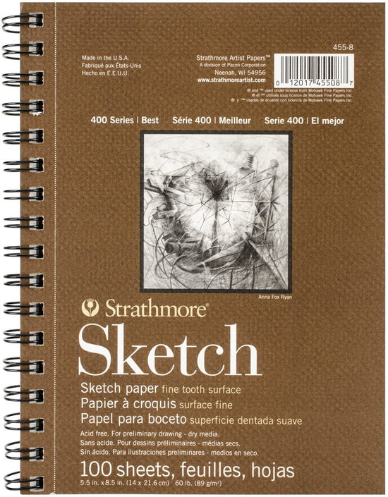 STRATHMORE Drawing Pad - Spiralbound Strathmore - 400 Series - Sketch Pad - Coil Bound - 5.5x8.5" - Item #455-8