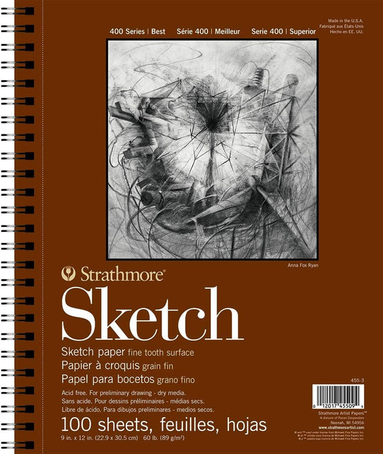 STRATHMORE Drawing Pad - Spiralbound Strathmore - 400 Series - Sketch Pad - Coil Bound - 9x12" - Item #455-3