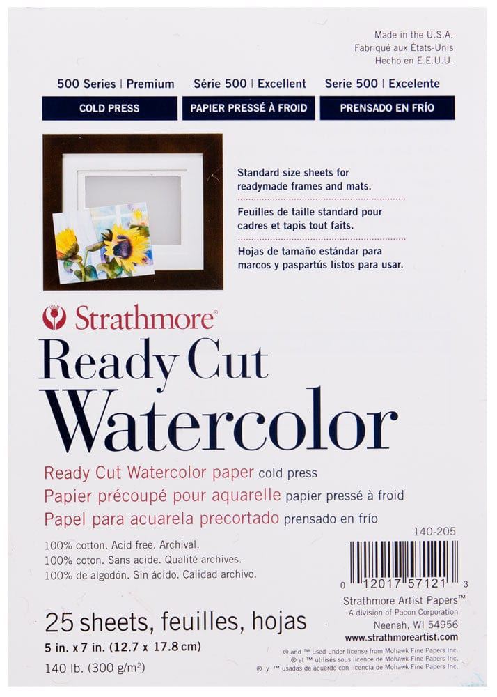 STRATHMORE Watercolour Paper Strathmore - 500 Series - Ready Cut Watercolour Paper - 5x7" - 25 Sheets - Item #140-205