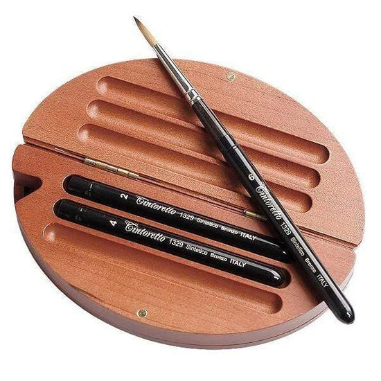 Load image into Gallery viewer, TINTORETTO WOOD BRUSH CASE Tintoretto 111/9 Wood Brush Case With 3 Brushes Series 1329
