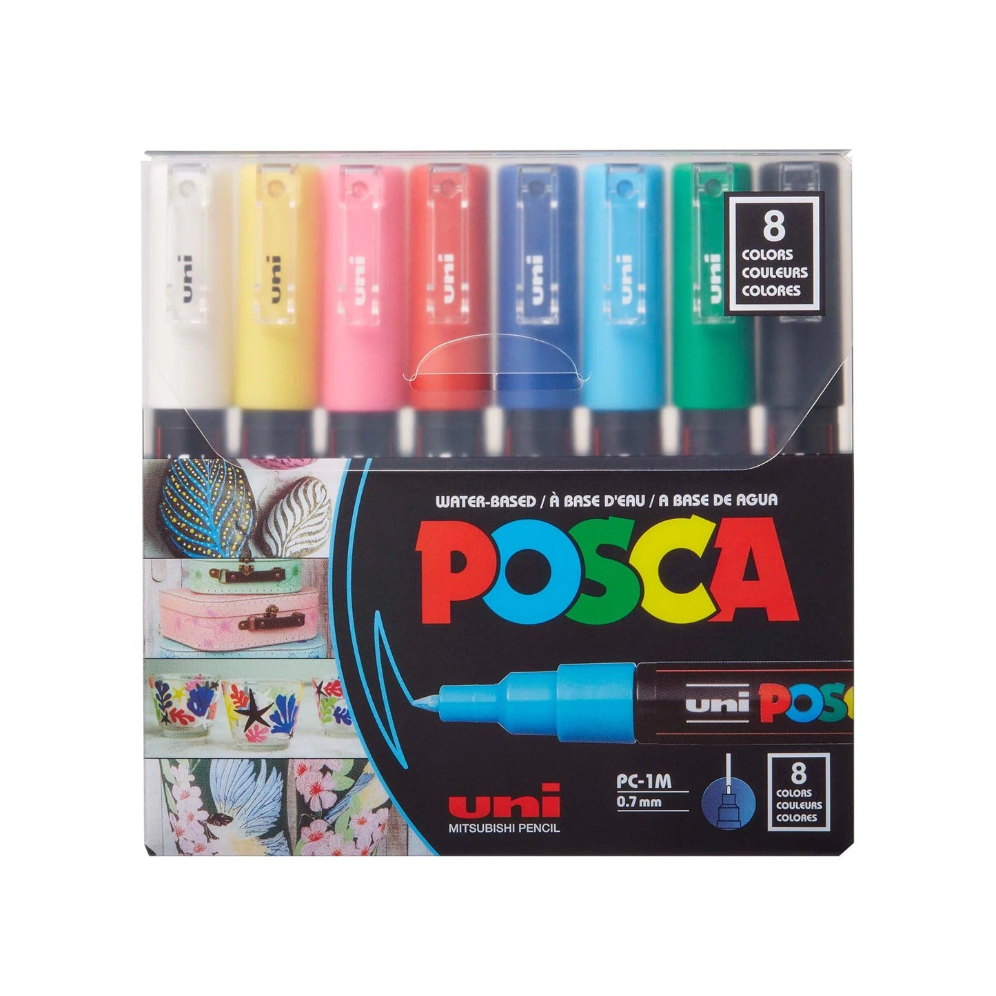 UNI MITSUBISHI PENCIL CO POSCA MARKER SET Uni - Posca - Paint Marker Set - 8 Pieces - Basic Colours - Extra-Fine Tapered Point - PC-1M