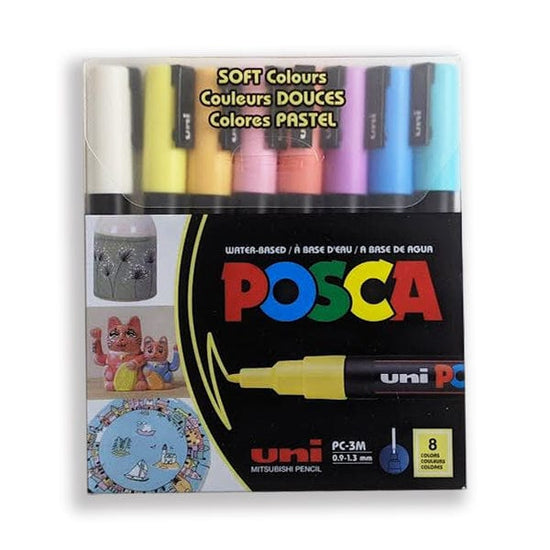 UNI MITSUBISHI PENCIL CO POSCA MARKER SET Uni - Posca - Paint Markers Set - 8 Pieces - Soft Colours - Fine Point - PC-3M