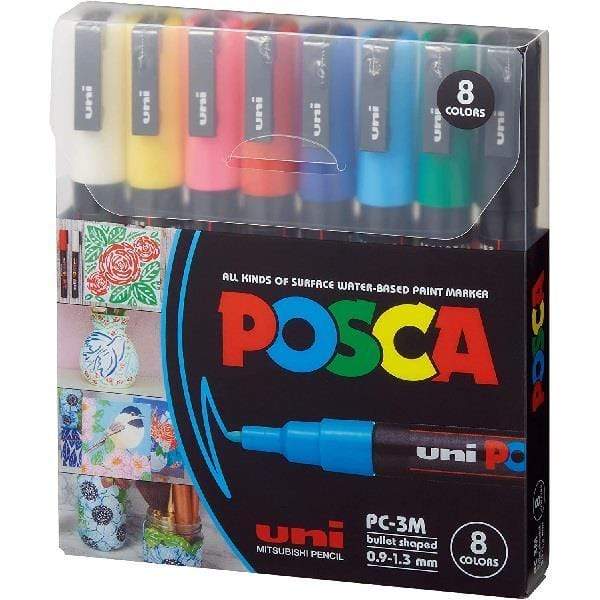 UNIBALL POSCA Uni Posca - Fine - Set of 8 Colours - Basic - PC-3M