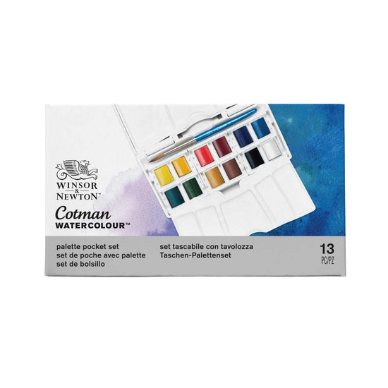 Winsor & Newton Watercolour Half-Pan Set Winsor & Newton - Cotman - Watercolour Half Pans - Pocket Plus Set - 12 Colours - Item #0390373