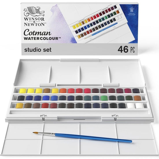 Load image into Gallery viewer, Winsor &amp;amp; Newton Watercolour Half-Pan Set Winsor &amp;amp; Newton - Cotman - Watercolour Half Pans - Studio Set - 45 Colours - Item #0390471
